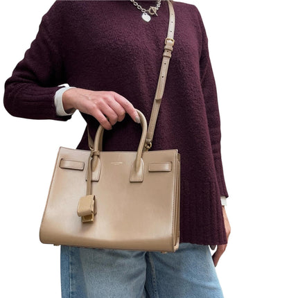 Saint Laurent borsa a Tracolla Sac de Jour Baby in pelle taupe