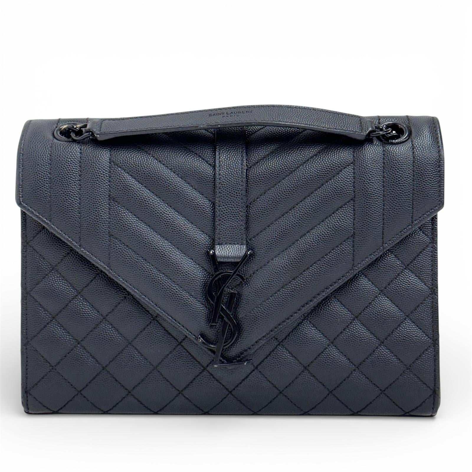 Saint Laurent borsa a spalla Envelope Media in pelle grain de poudre nera