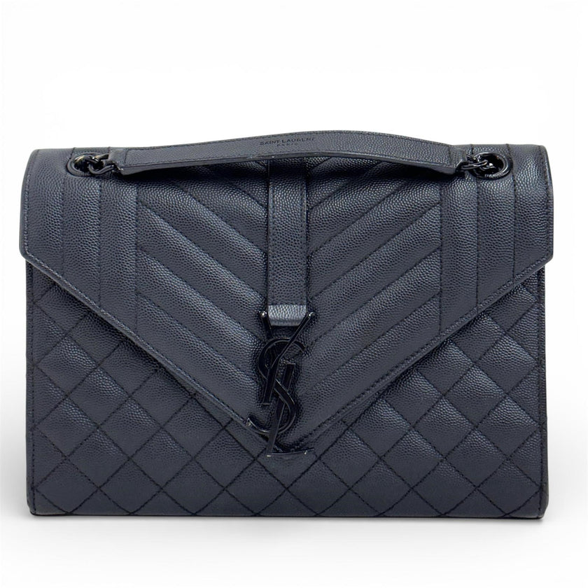 Saint Laurent borsa a spalla Envelope Media in pelle grain de poudre nera