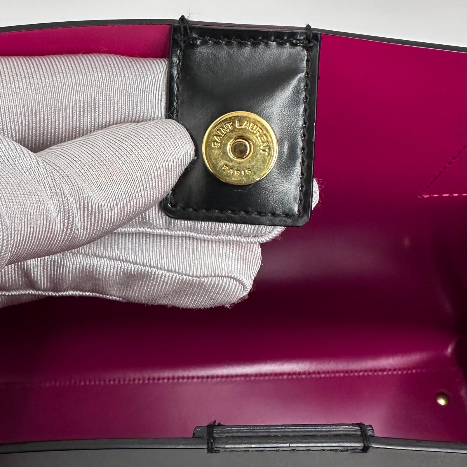 Saint Laurent borsa a spalla Shopping Tote East/West con pochette – Nero/Fucsia