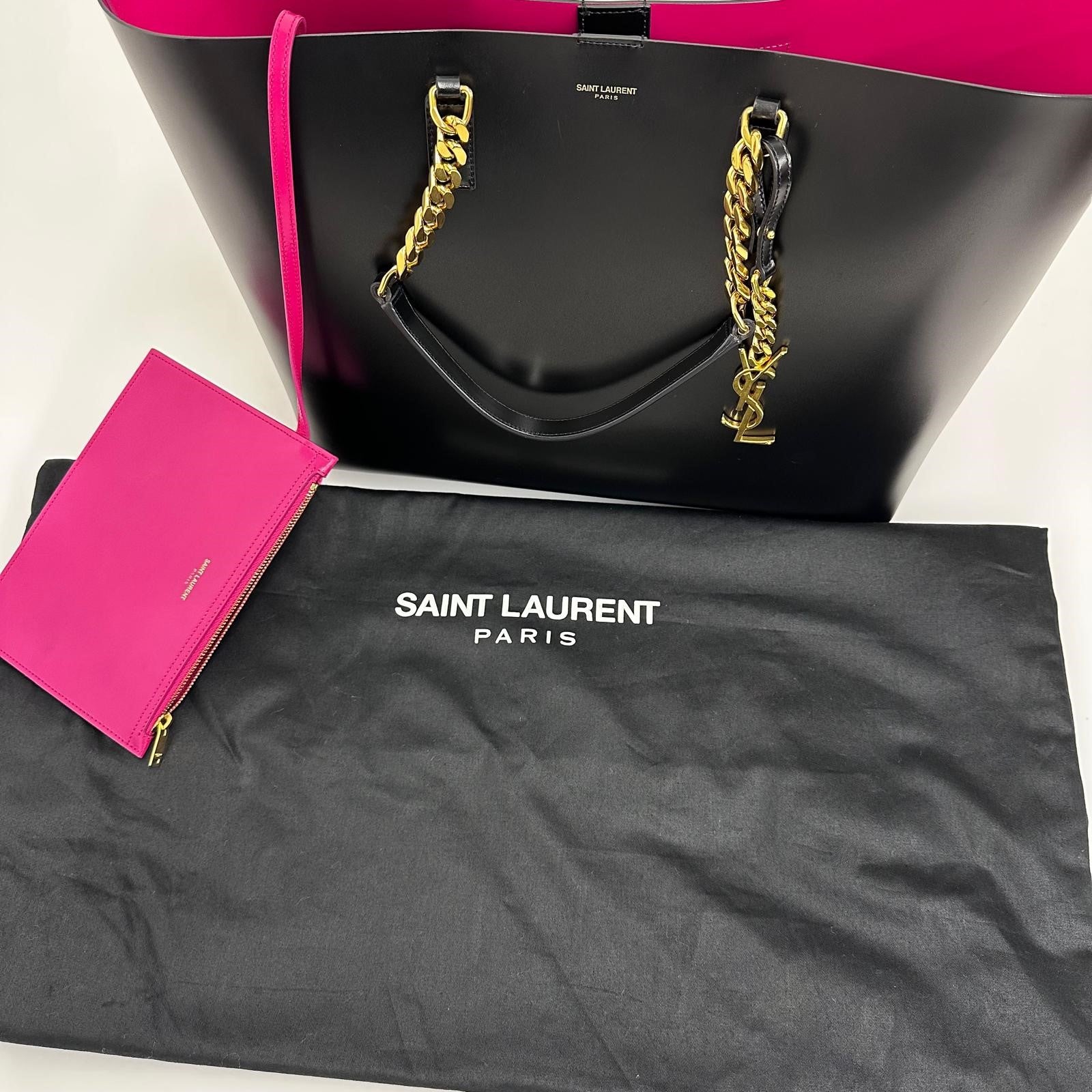Saint Laurent borsa a spalla Shopping Tote East/West con pochette – Nero/Fucsia