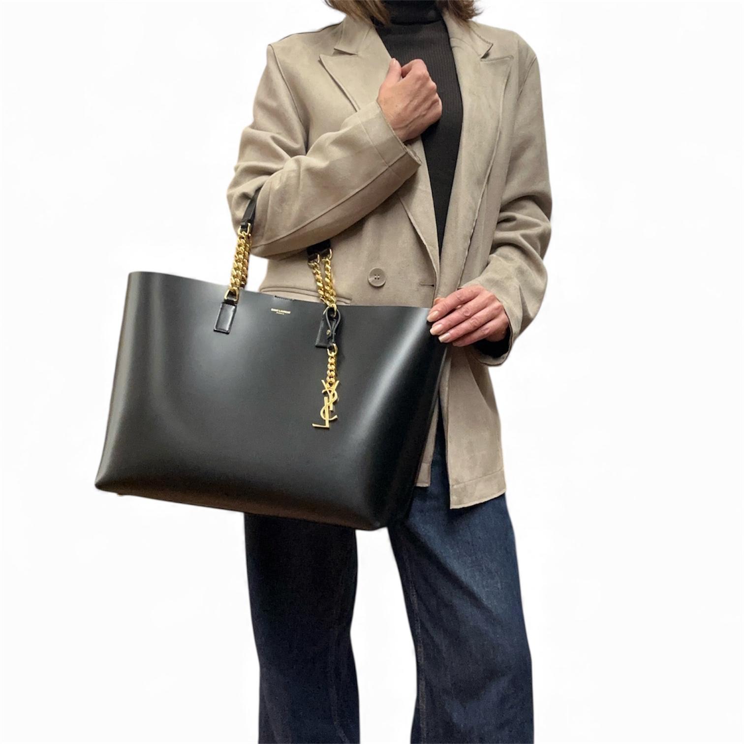 Saint Laurent borsa a spalla Shopping Tote East/West con pochette – Nero/Fucsia