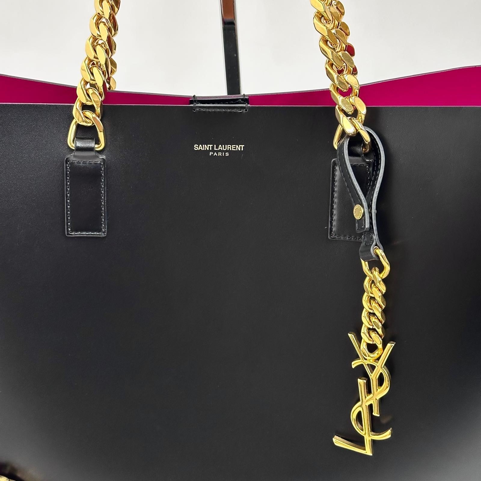 Saint Laurent borsa a spalla Shopping Tote East/West con pochette – Nero/Fucsia