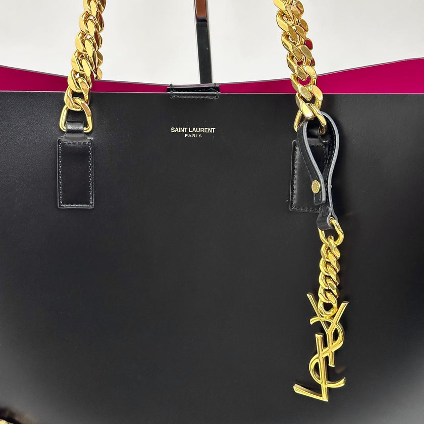 Saint Laurent borsa a spalla Shopping Tote East/West con pochette – Nero/Fucsia