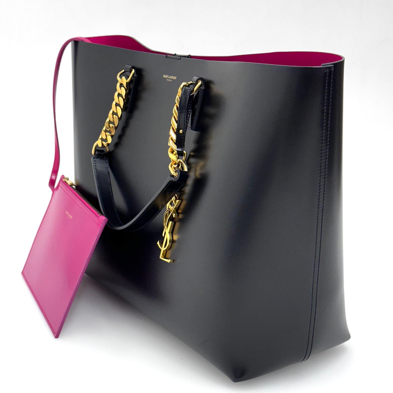Saint Laurent borsa a spalla Shopping Tote East/West con pochette – Nero/Fucsia