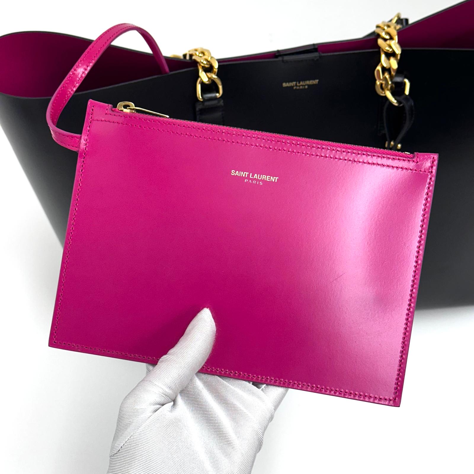 Saint Laurent borsa a spalla Shopping Tote East/West con pochette – Nero/Fucsia
