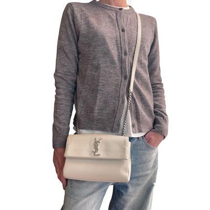 Saint Laurent borsa a tracolla Hollywood in pelle grain de poudre bianca