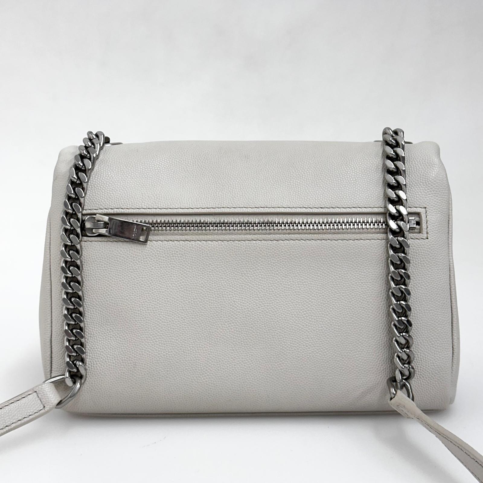 Saint Laurent borsa a tracolla Hollywood in pelle grain de poudre bianca