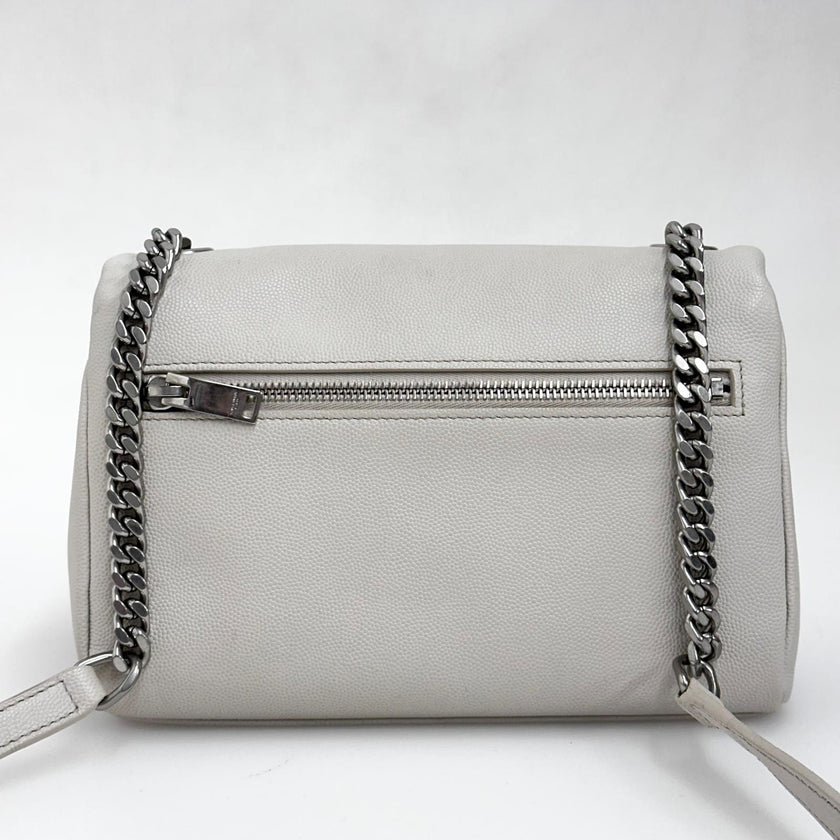 Saint Laurent borsa a tracolla Hollywood in pelle grain de poudre bianca