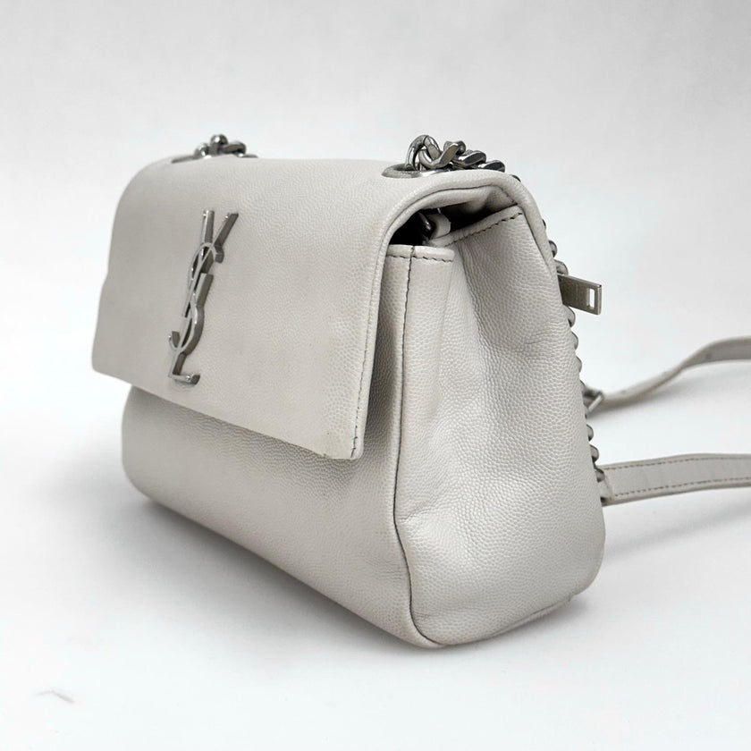 Saint Laurent borsa a tracolla Hollywood in pelle grain de poudre bianca