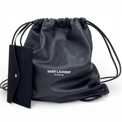 Saint Laurent borsa zaino unisex in pelle nera con pouch in camoscio