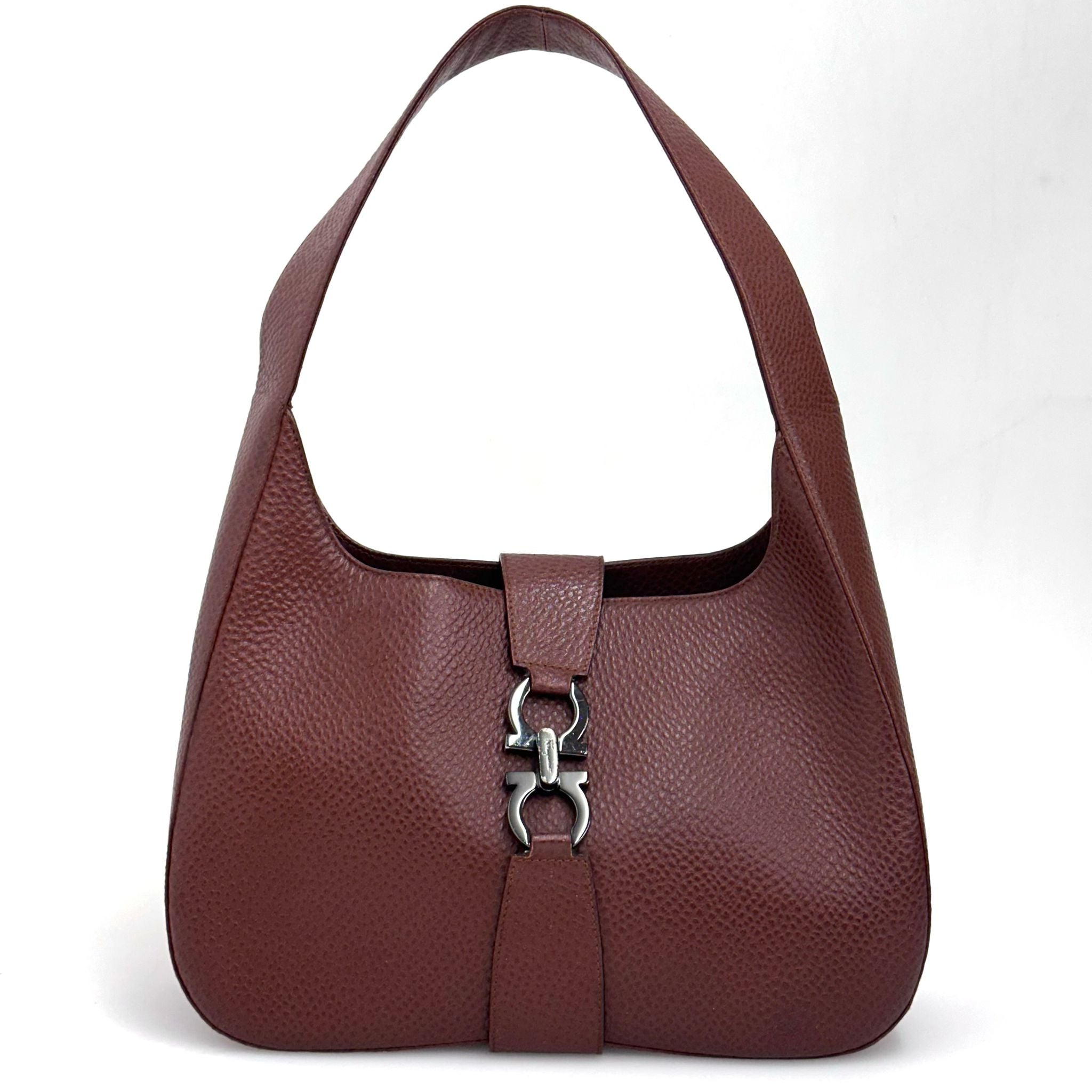 Salvatore Ferragamo Borsa a spalla Gancini Hobo Pelle Martellata Marrone