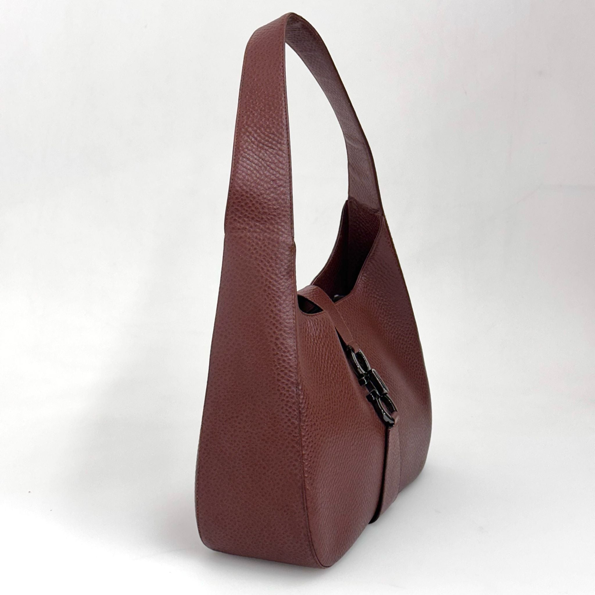 Salvatore Ferragamo Borsa a spalla Gancini Hobo Pelle Martellata Marrone