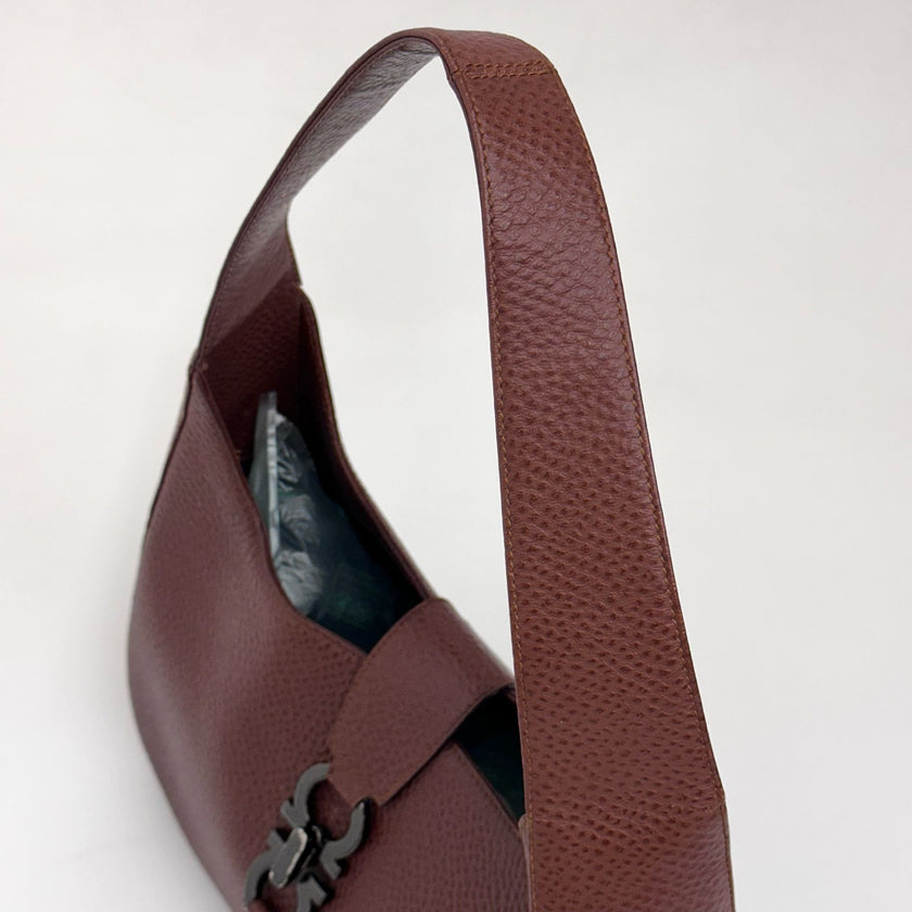 Salvatore Ferragamo Borsa a spalla Gancini Hobo Pelle Martellata Marrone