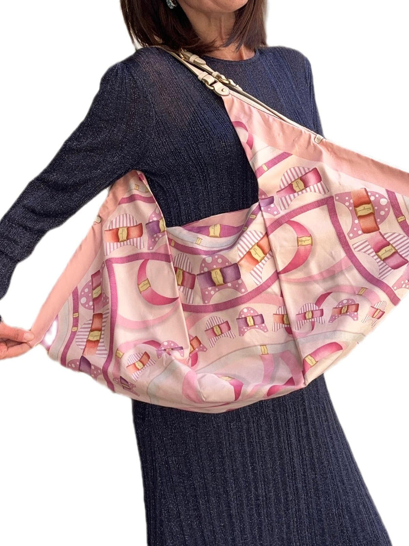 Salvatore Ferragamo Borsa a spalla shopper in seta stampa Vara rosa