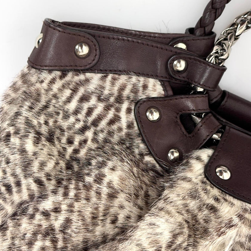 Salvatore Ferragamo borsa a spalla in pelliccia di lapin e pelle marrone