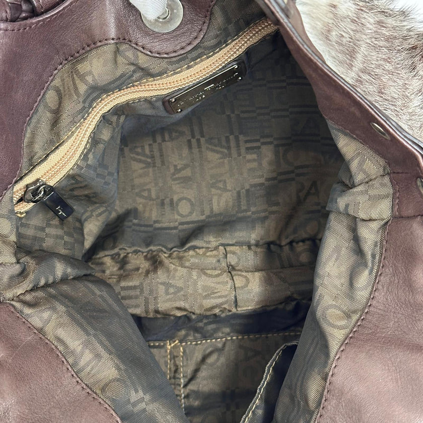 Salvatore Ferragamo borsa a spalla in pelliccia di lapin e pelle marrone