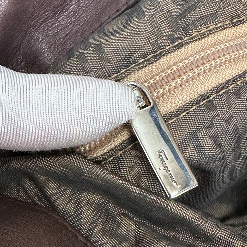 Salvatore Ferragamo borsa a spalla in pelliccia di lapin e pelle marrone