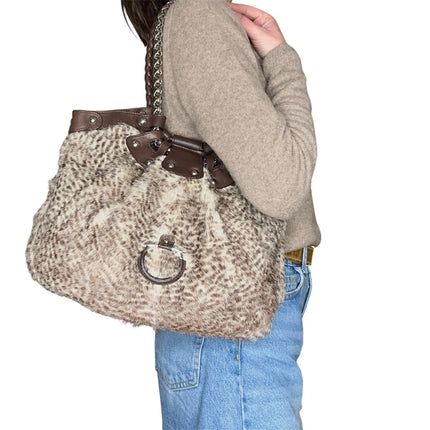 Salvatore Ferragamo borsa a spalla in pelliccia di lapin e pelle marrone