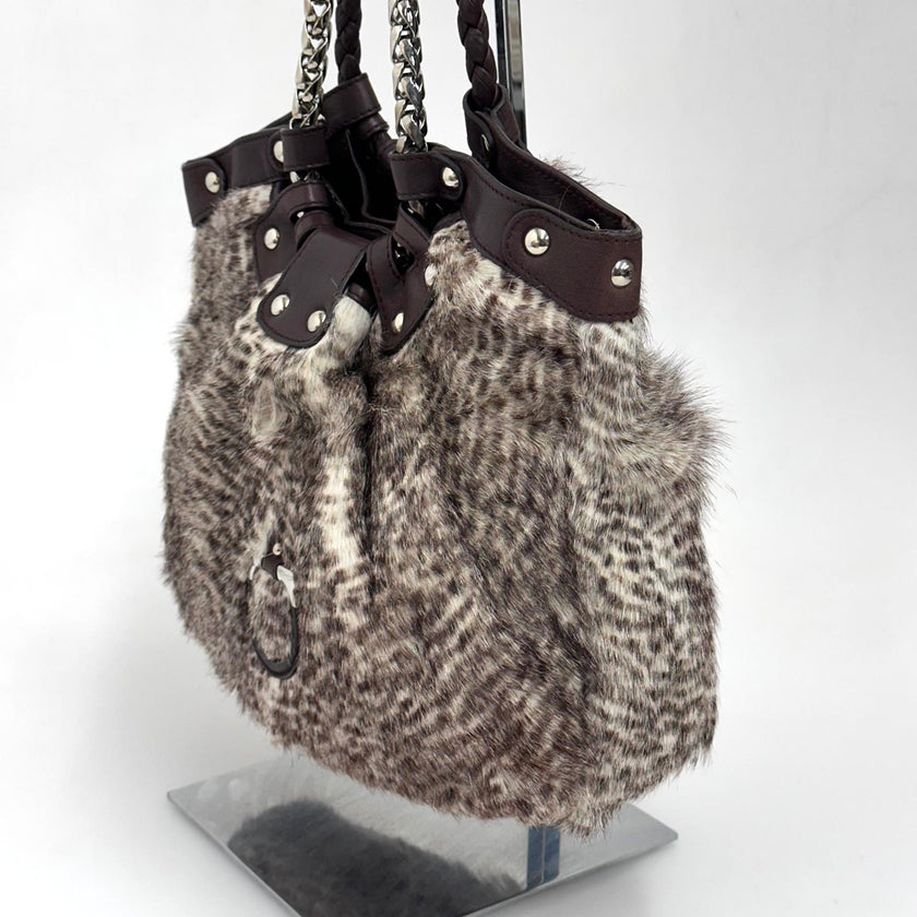 Salvatore Ferragamo borsa a spalla in pelliccia di lapin e pelle marrone