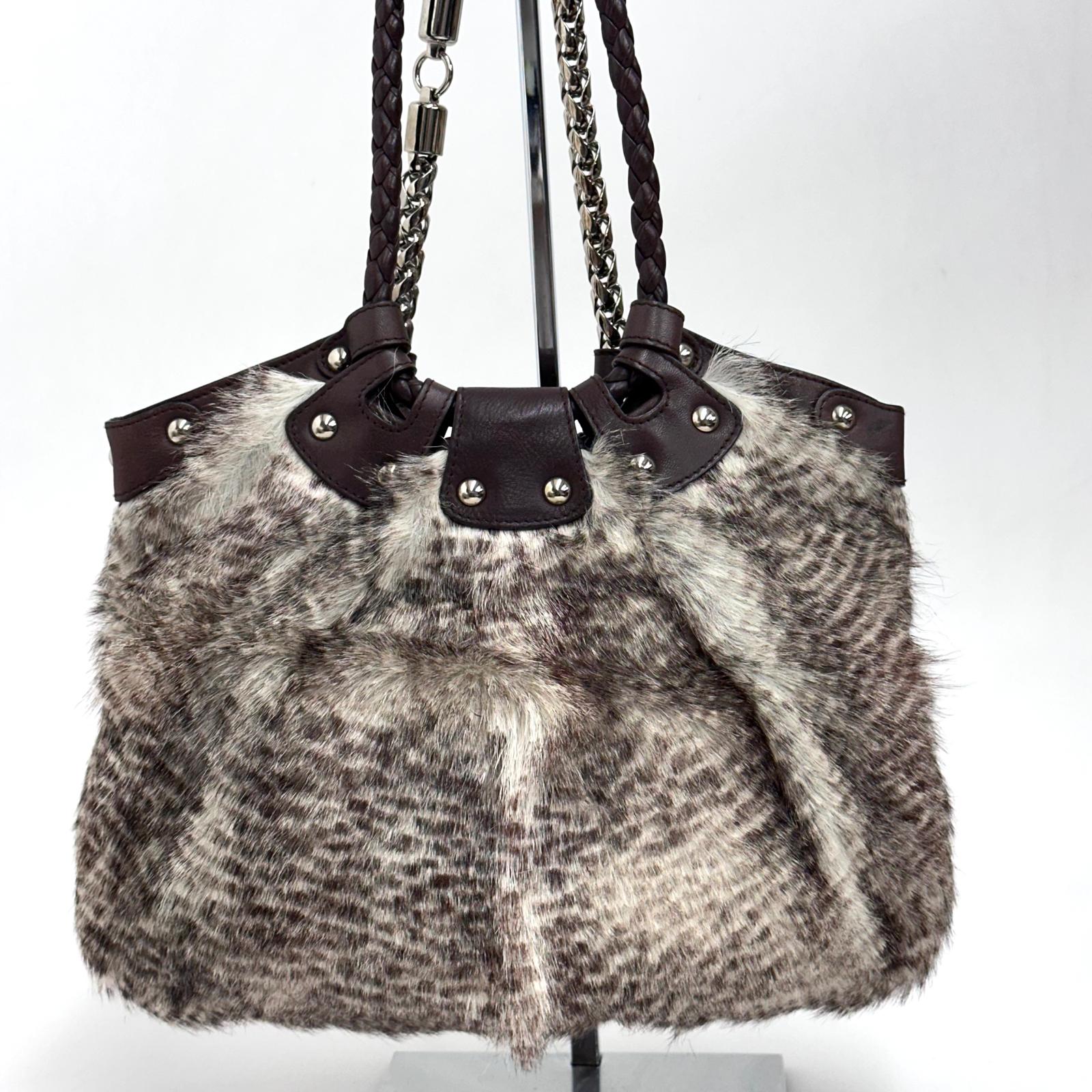 Salvatore Ferragamo borsa a spalla in pelliccia di lapin e pelle marrone