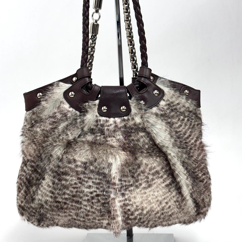 Salvatore Ferragamo borsa a spalla in pelliccia di lapin e pelle marrone