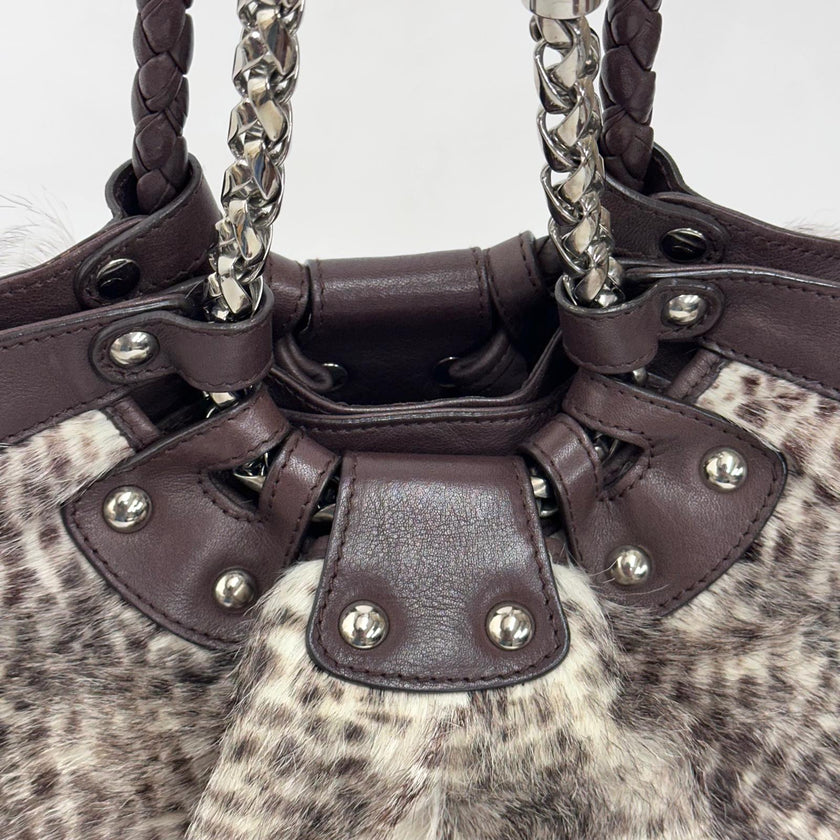 Salvatore Ferragamo borsa a spalla in pelliccia di lapin e pelle marrone