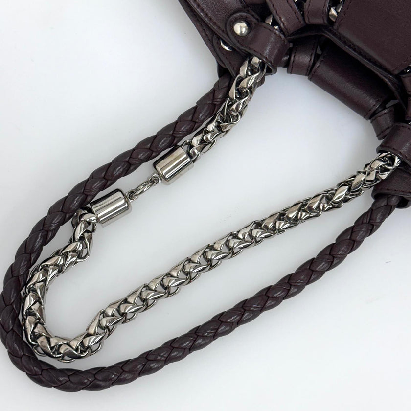 Salvatore Ferragamo borsa a spalla in pelliccia di lapin e pelle marrone