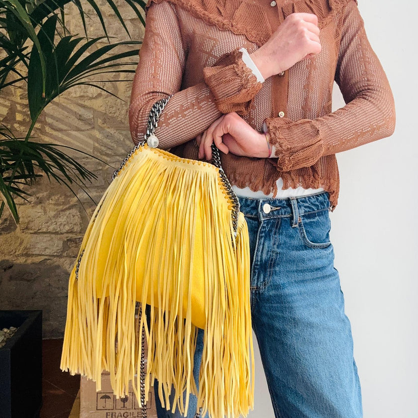 Stella McCartney Borsa Falabella Fringe gialla con catena argento