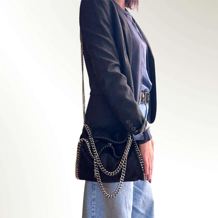 Stella McCartney Borsa a Spalla Falabella Mini Shaggy Deer Nera