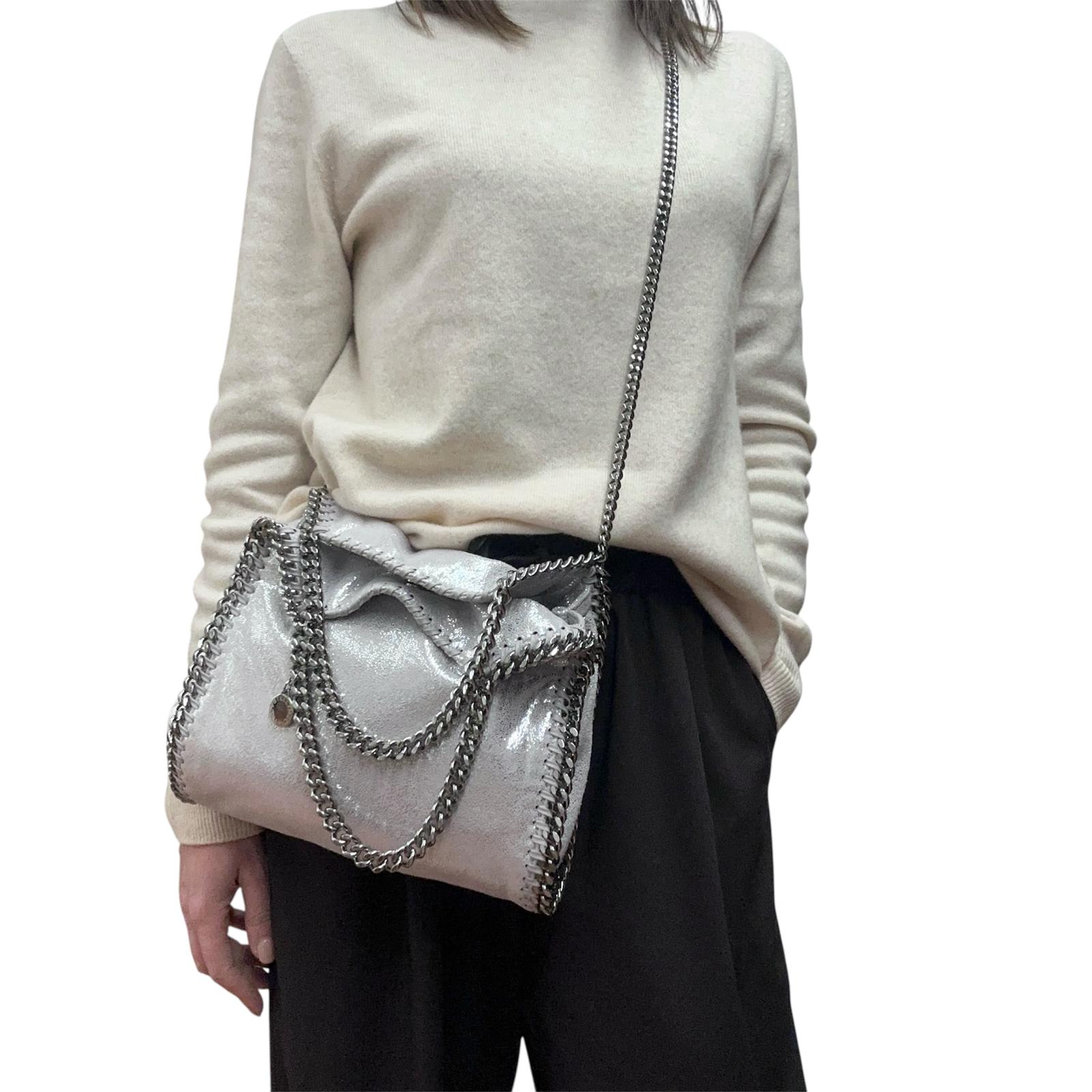 Stella McCartney Borsa a spalla Falabella Mini in eco suede argento