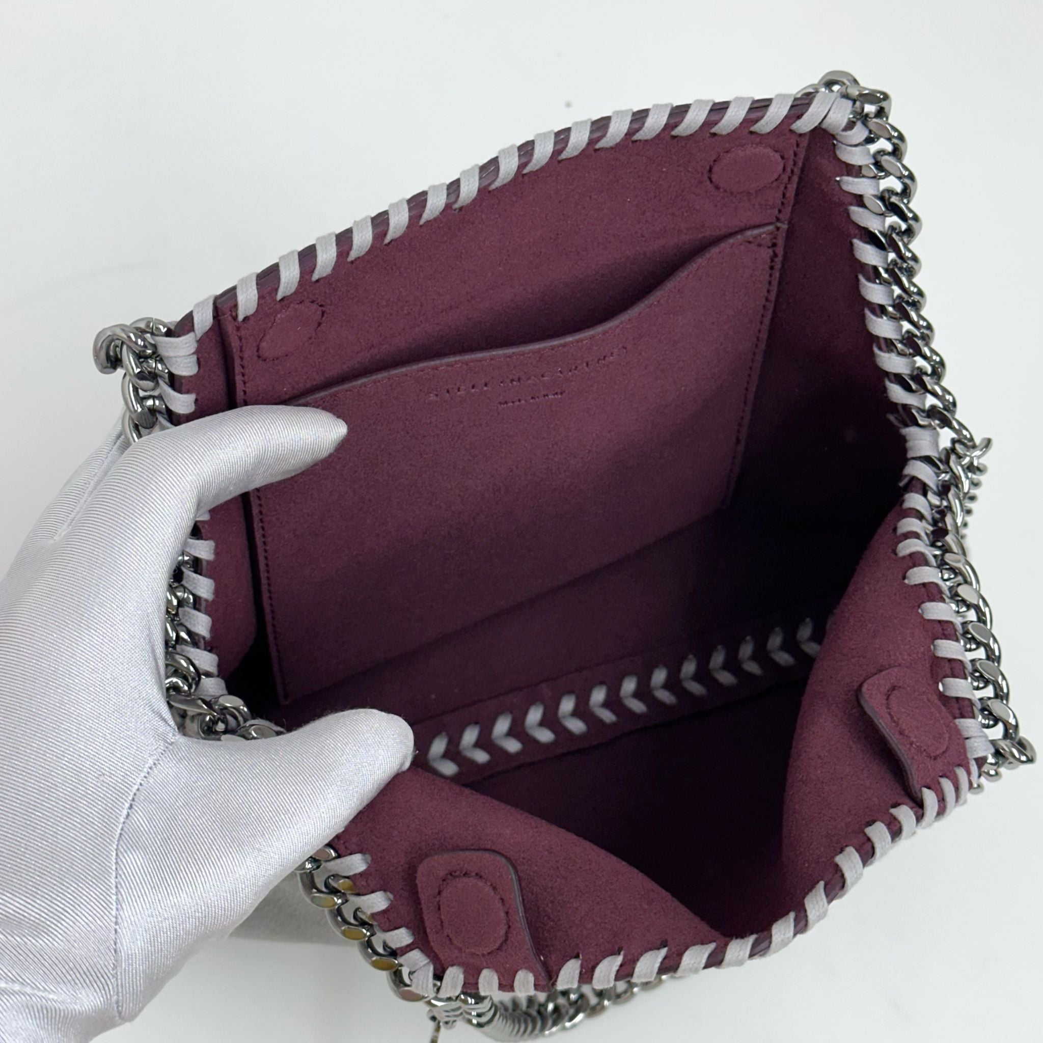 Stella McCartney Falabella Borsa a Fold Over Grigio Chiaro e Bordeaux