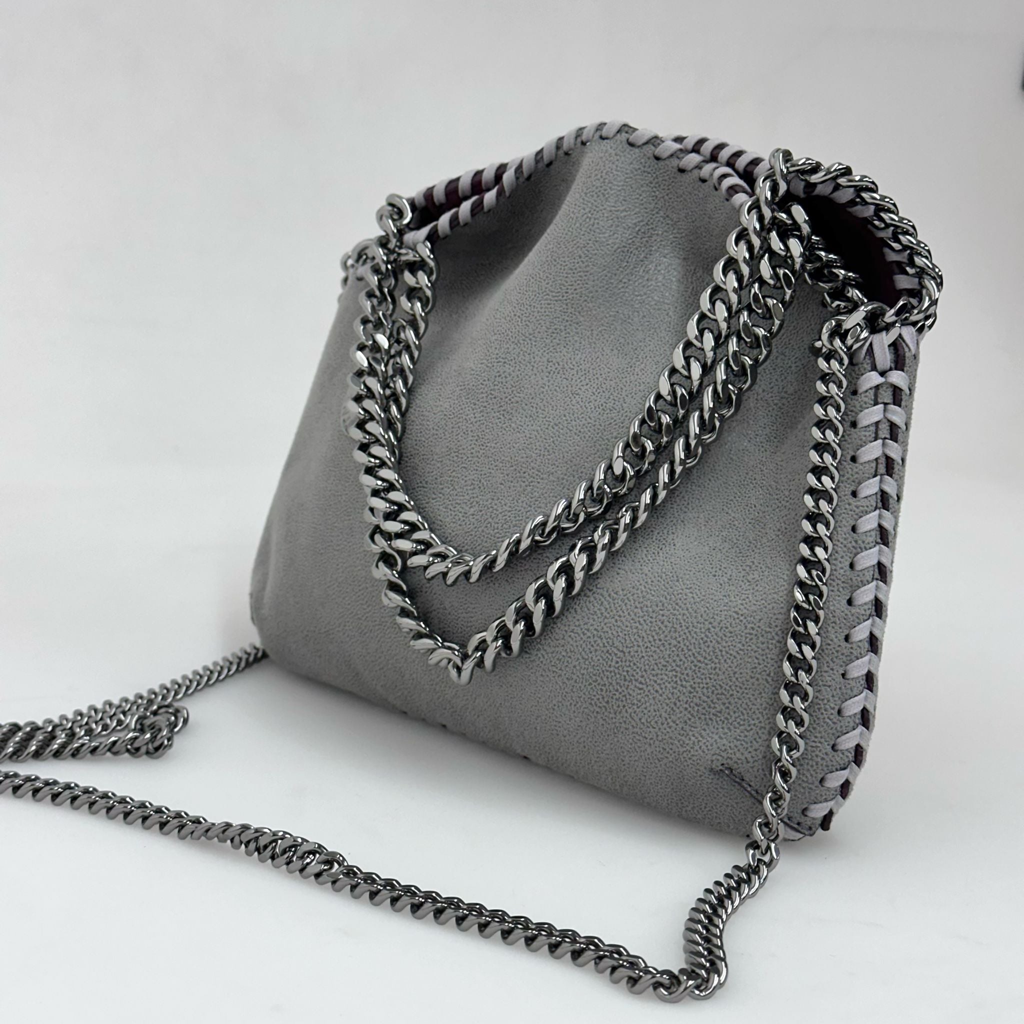 Stella McCartney Falabella Borsa a Fold Over Grigio Chiaro e Bordeaux