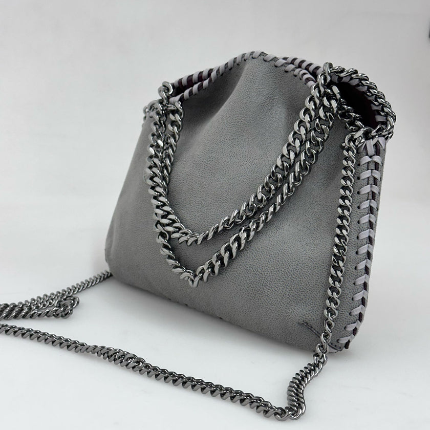Stella McCartney Falabella Borsa a Fold Over Grigio Chiaro e Bordeaux