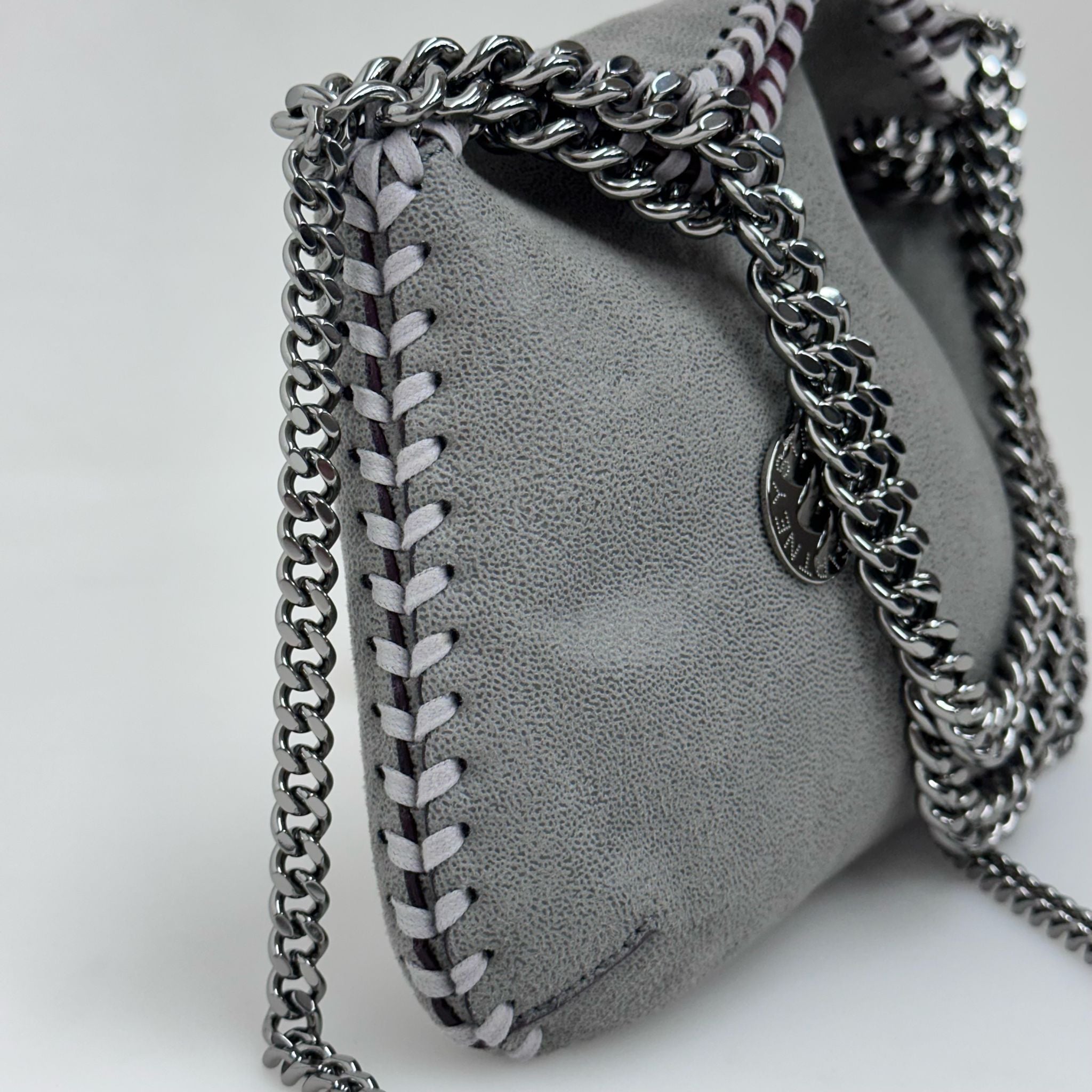 Stella McCartney Falabella Borsa a Fold Over Grigio Chiaro e Bordeaux