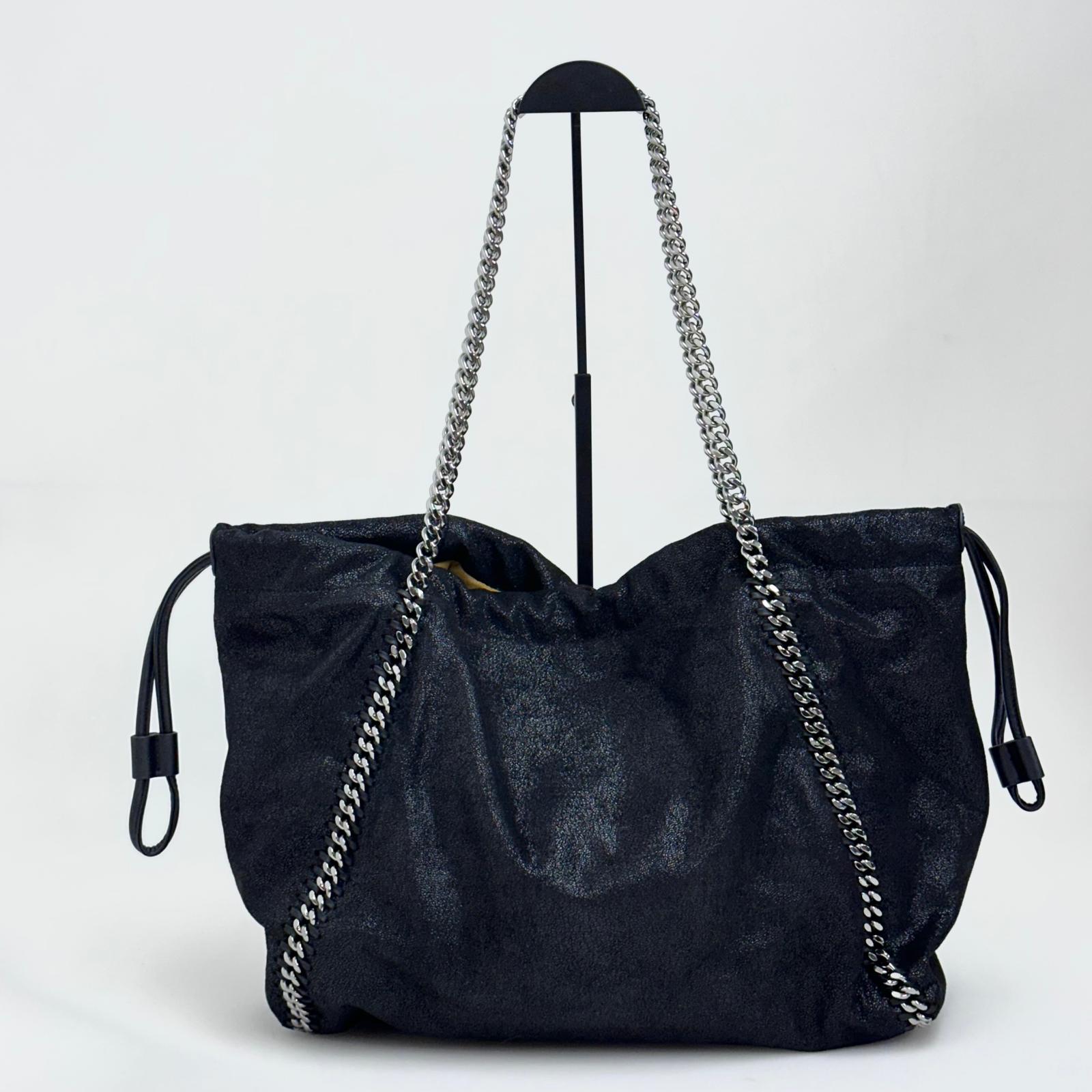 Stella McCartney Falabella Shopper Tote Nera e Ocra con Catena Argento