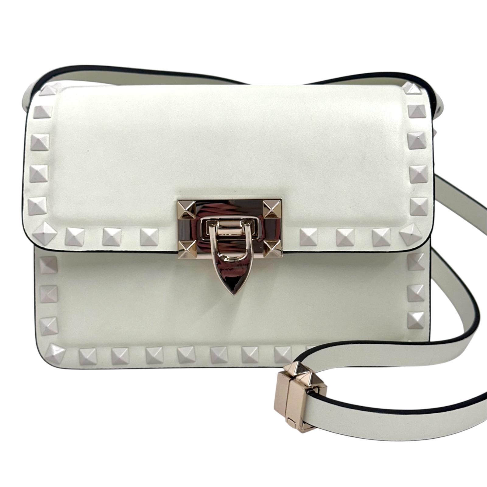 Valentino Garavani Borsa Rockstud a tracolla in pelle bianca