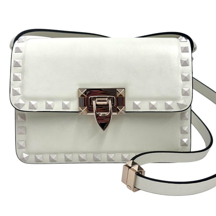 Valentino Garavani Borsa Rockstud a tracolla in pelle bianca