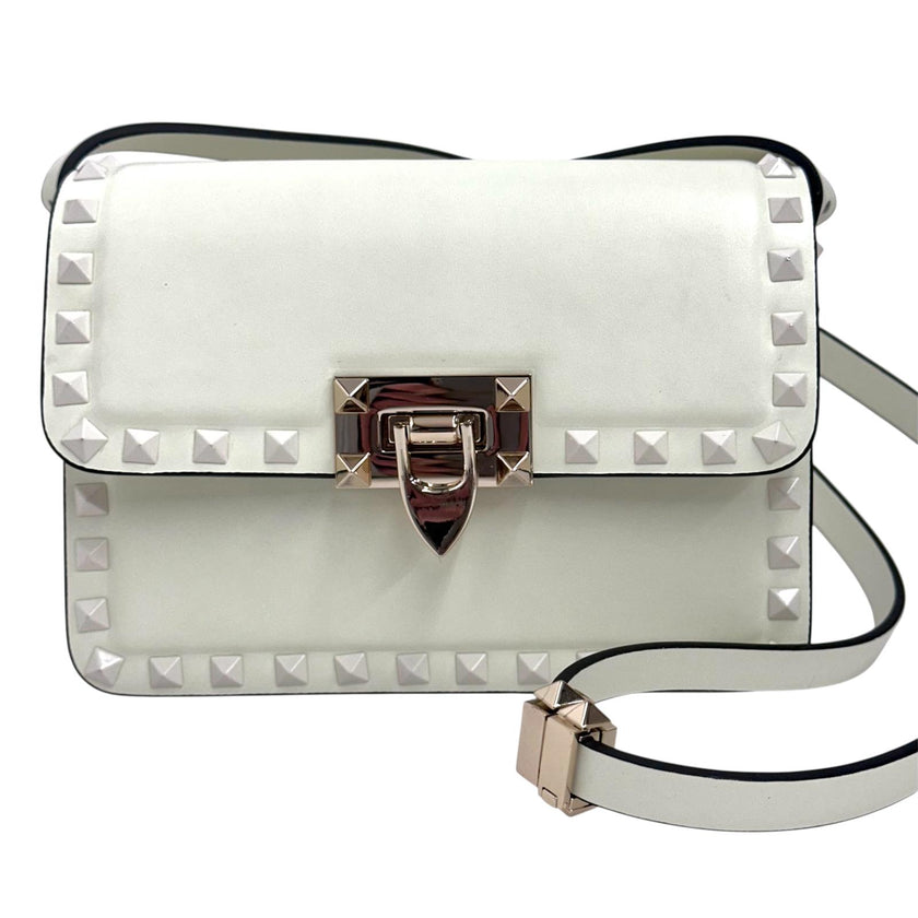 Valentino Garavani Borsa Rockstud a tracolla in pelle bianca