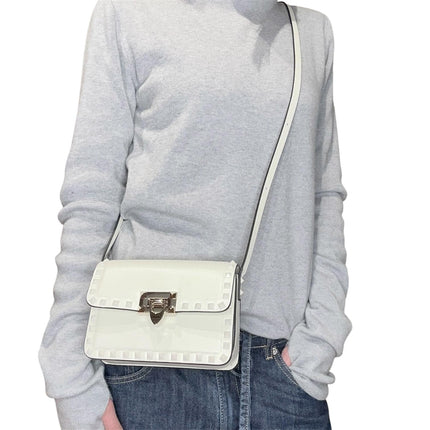 Valentino Garavani Borsa Rockstud a tracolla in pelle bianca