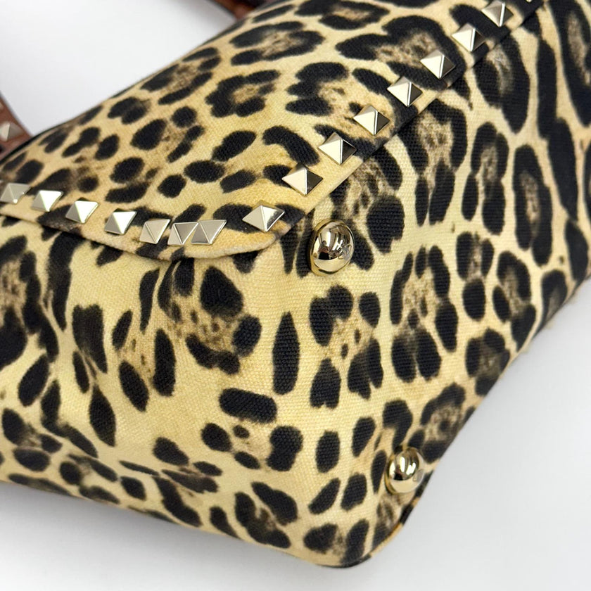 Valentino Garavani Borsa Rockstud Medium Leopard Canvas e Pelle con Tracolla
