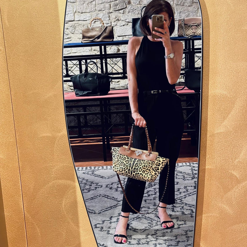 Valentino Garavani Borsa Rockstud Medium Leopard Canvas e Pelle con Tracolla