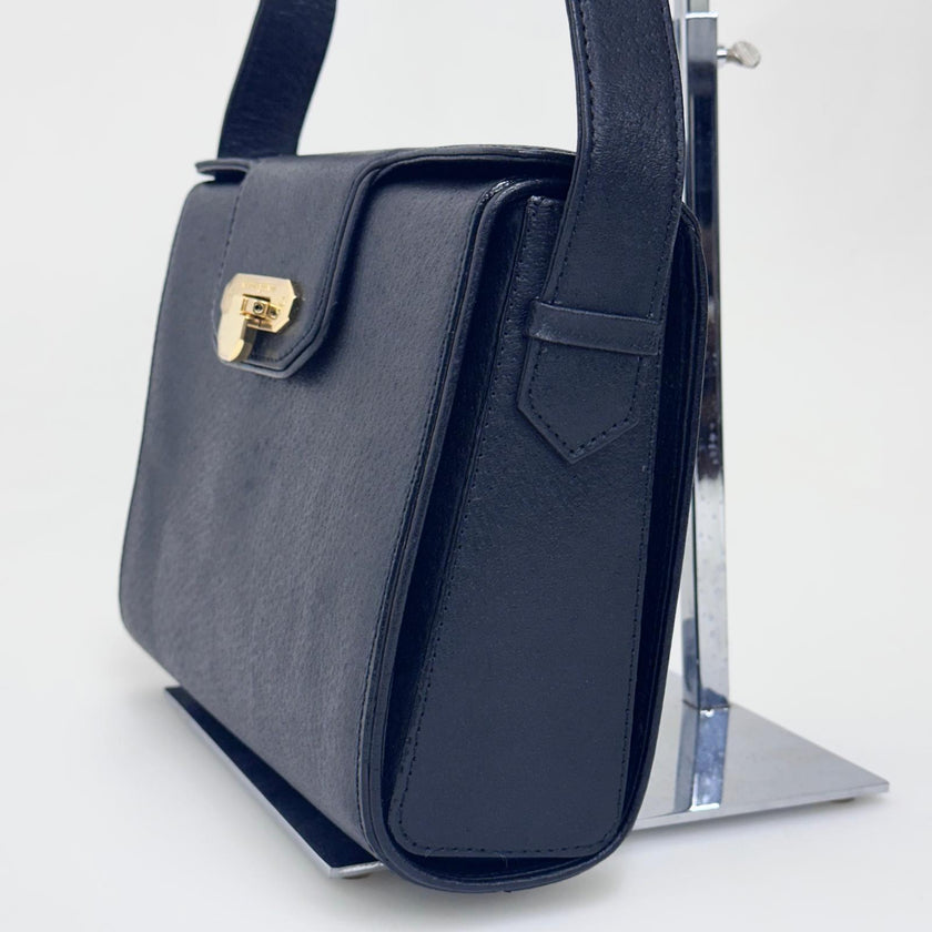 Valentino Garavani Borsa Vintage a Spalla in Pelle Nera e oro