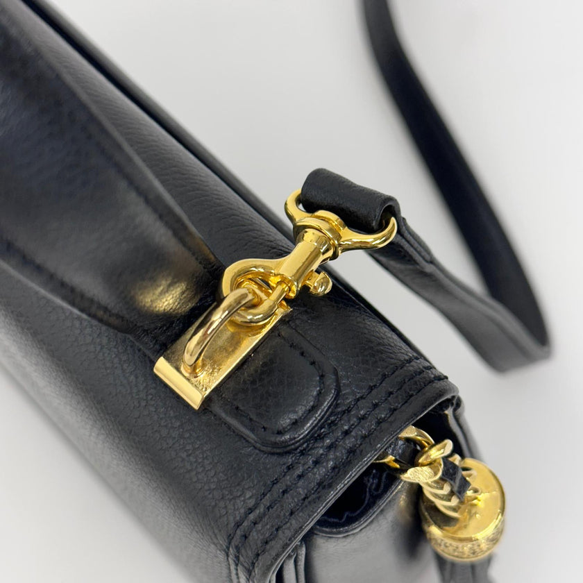 Valentino Garavani Borsa a Mano e Tracolla Pelle Martellata Nera Vintage Anni '80/'90
