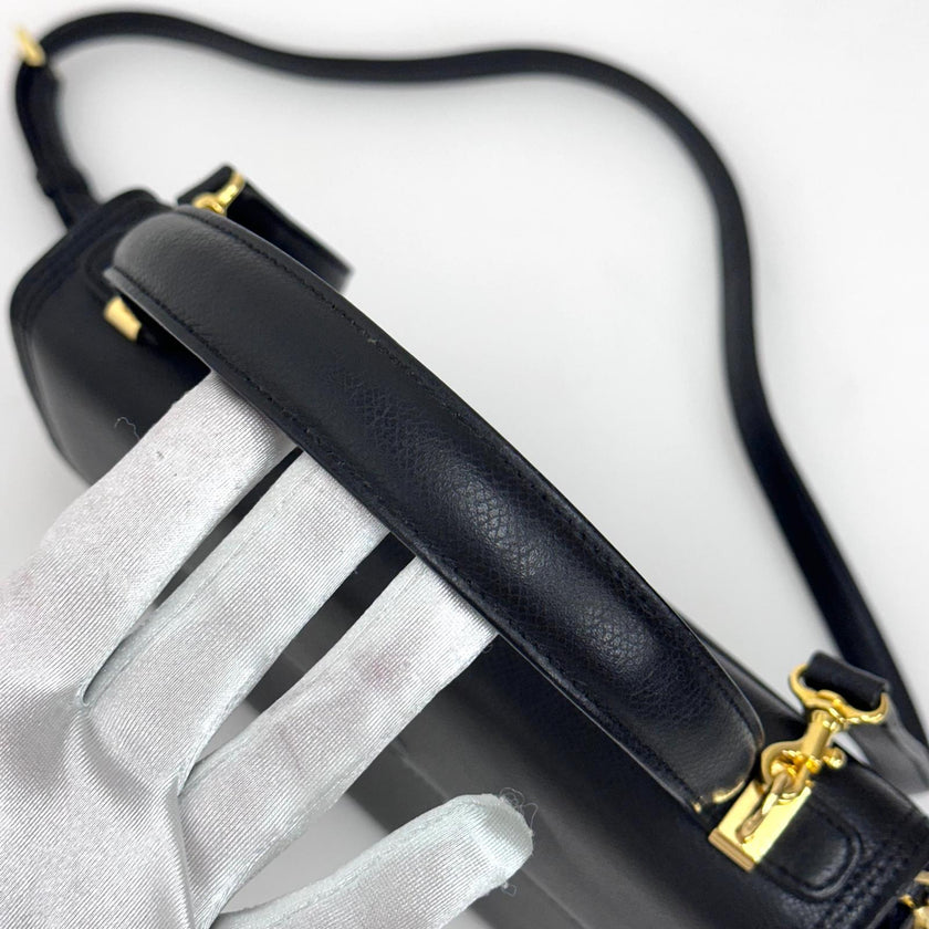 Valentino Garavani Borsa a Mano e Tracolla Pelle Martellata Nera Vintage Anni '80/'90