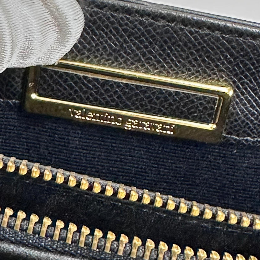 Valentino Garavani Borsa a Mano e Tracolla Pelle Martellata Nera Vintage Anni '80/'90