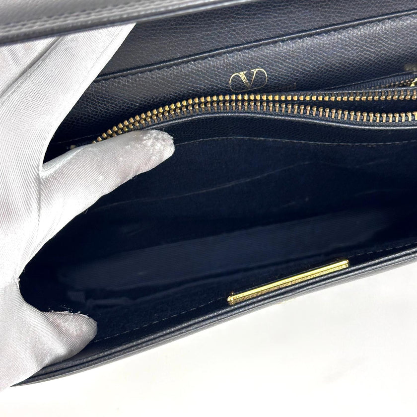 Valentino Garavani Borsa a Mano e Tracolla Pelle Martellata Nera Vintage Anni '80/'90