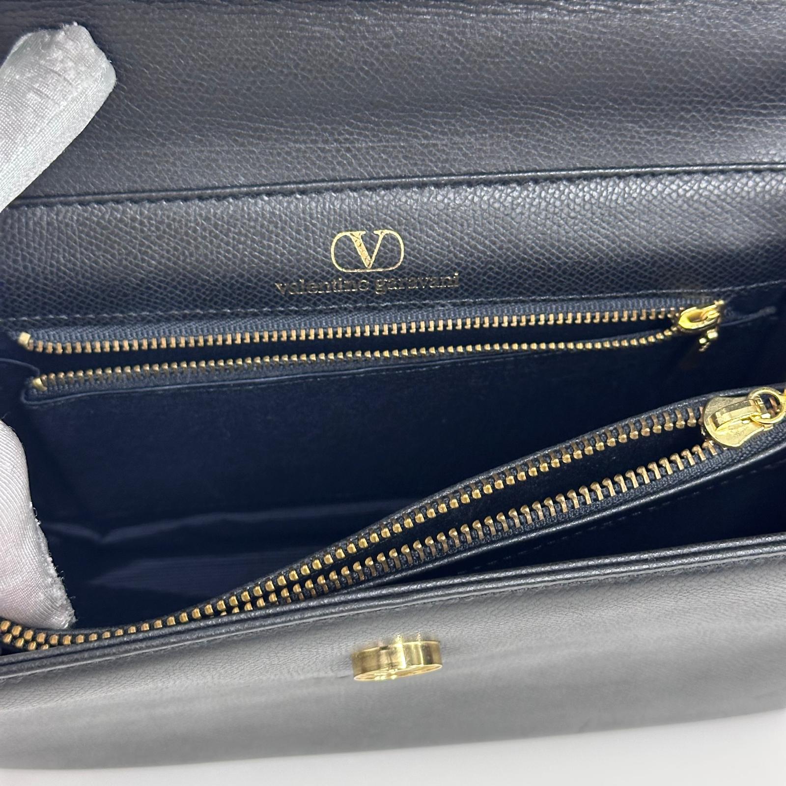 Valentino Garavani Borsa a Mano e Tracolla Pelle Martellata Nera Vintage Anni '80/'90