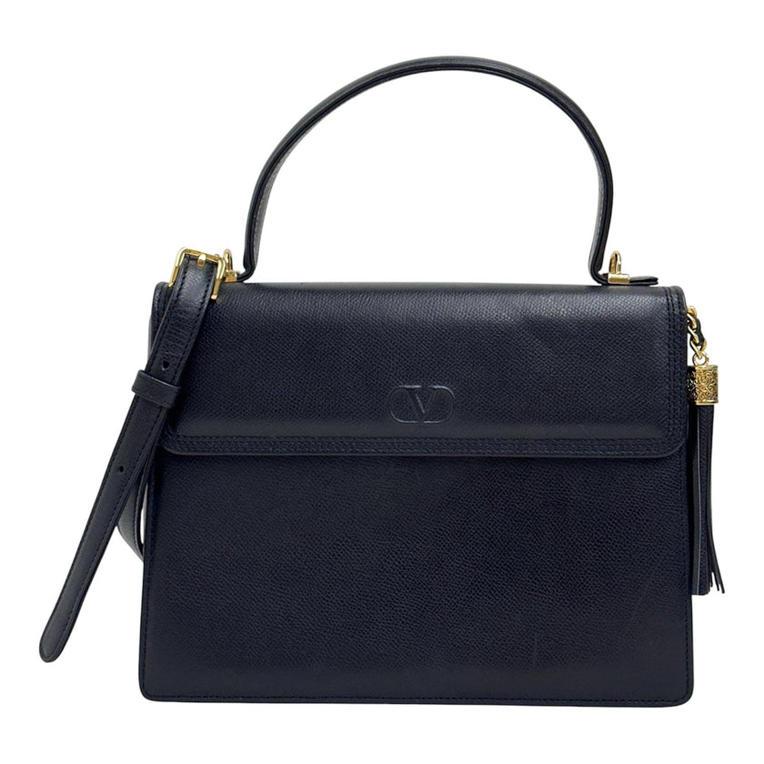 Valentino Garavani Borsa a Mano e Tracolla Pelle Martellata Nera Vintage Anni '80/'90