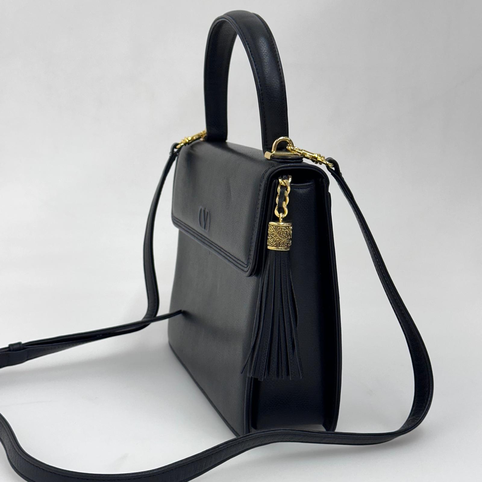 Valentino Garavani Borsa a Mano e Tracolla Pelle Martellata Nera Vintage Anni '80/'90